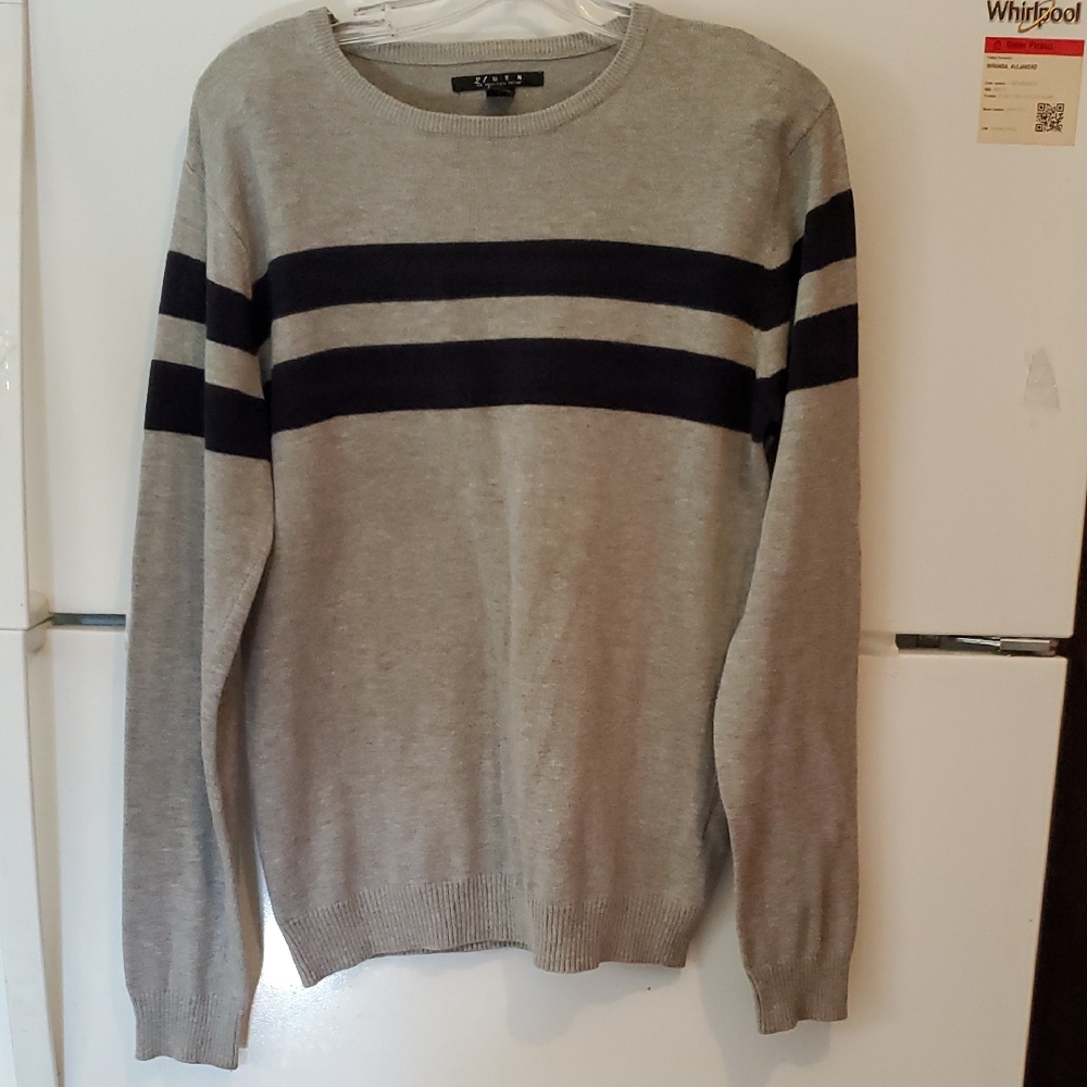 21 MEN Long Sleeve Striped Gray Sweater Size XS